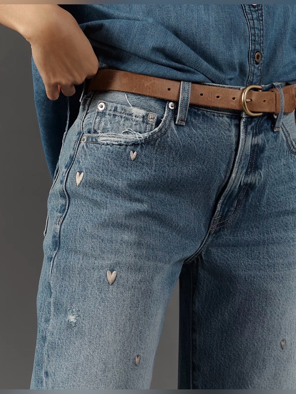 Pistola Blue High-Rise Straight Jeans with Heart Embroidery